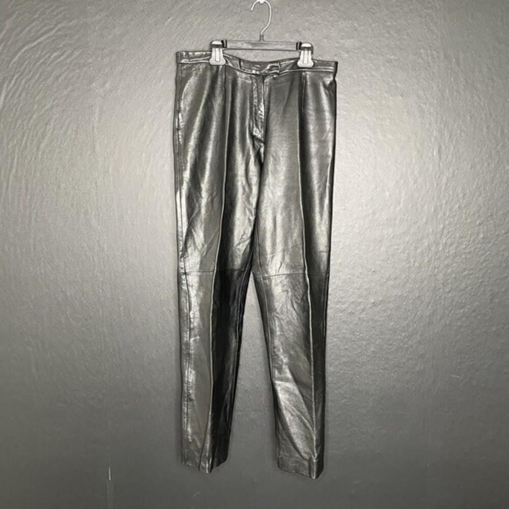 Vintage Black Leather Pants Size 10 Designer JLC New York 100% LEATHER High Rise